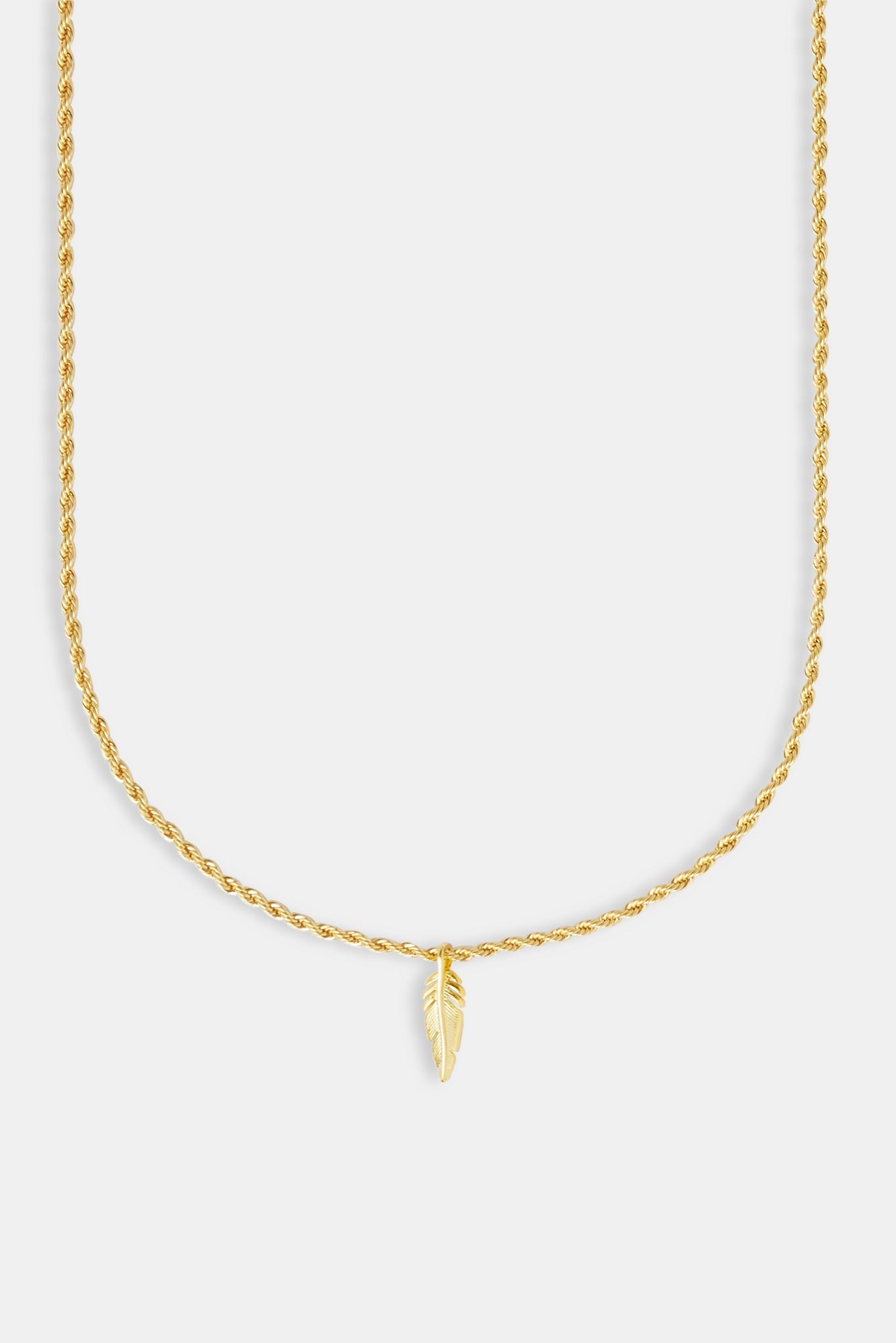 Micro Polished Feather Rope Necklace - 15mm - Gold